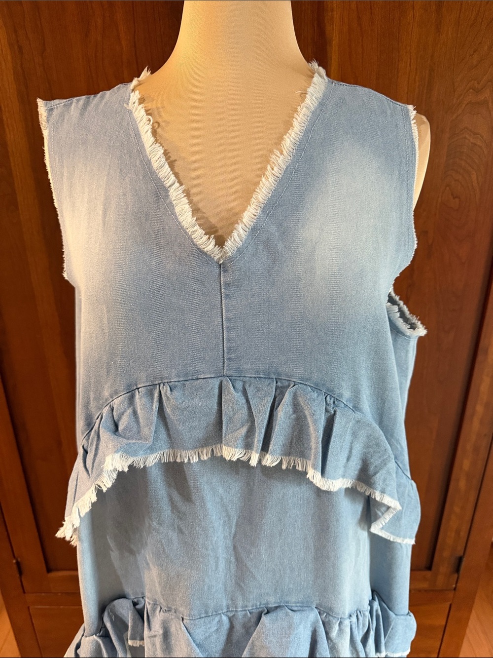 Denim Ruffle Maxi Dress - Picture 3 of 6